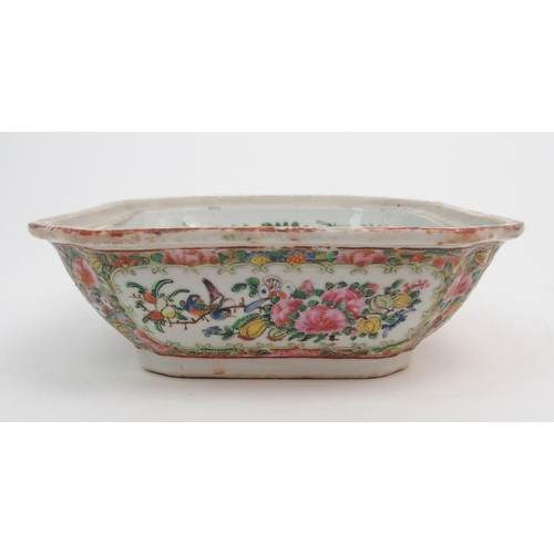 2351 - A CANTONESE FAMILLE ROSE SOUP TUREEN cover, oval ashet and two vegetable bases, painted with figures... 