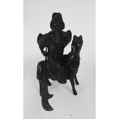 2402 - A BRONZE WARRIOR ON HORSEBACK27cm high and an Archaic style grotesque animal censer, 17.5cm high (2)... 