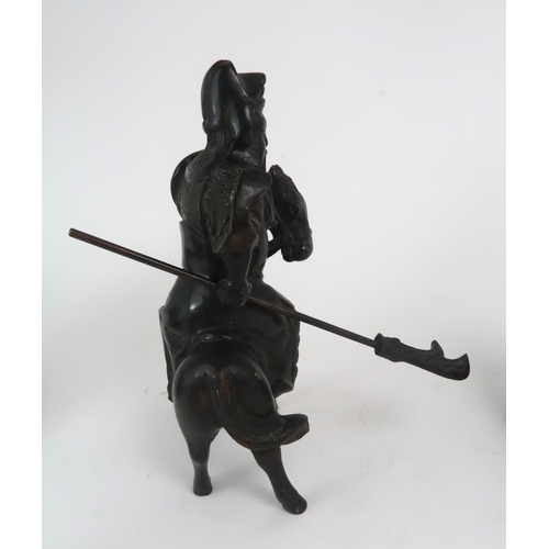 2402 - A BRONZE WARRIOR ON HORSEBACK27cm high and an Archaic style grotesque animal censer, 17.5cm high (2)... 