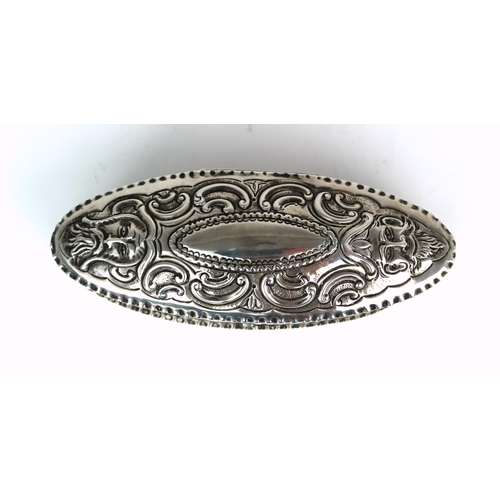 2472 - A VICTORIAN SILVER JEWELLERY BOXby Robert Humphries, London 1881, of oval form, with moulded scrolli... 