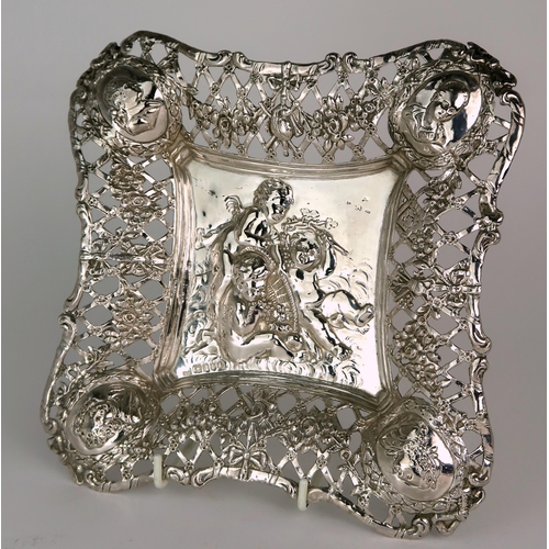 2478 - A CONTINENTAL SILVER DISHprobably Dutch, with import marks for David Bridge, London, of shaped squar... 