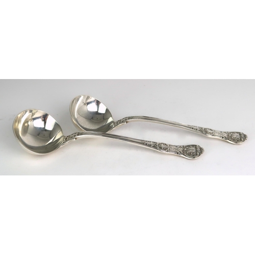 2484 - A PAIR OF VICTORIAN SILVER SAUCE LADLESby John James Whiting, London 1855, in the Queen's pattern, e... 