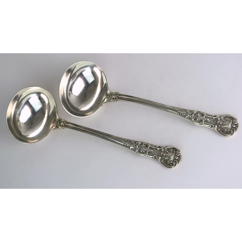 2484 - A PAIR OF VICTORIAN SILVER SAUCE LADLESby John James Whiting, London 1855, in the Queen's pattern, e... 