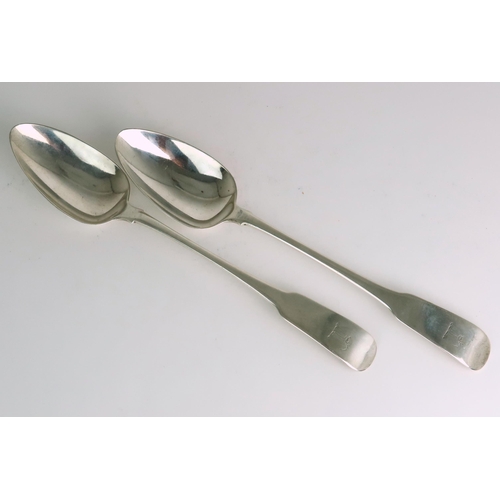 2488 - A PAIR OF GEORGE III IRISH SILVER TABLESPOONSby Samuel Neville, Dublin 1808, In the Fiddle pattern, ... 