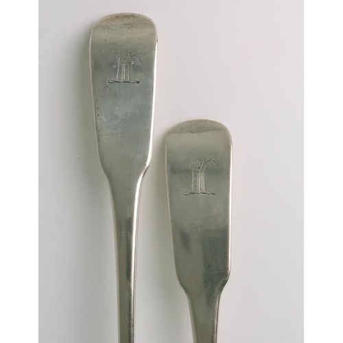 2488 - A PAIR OF GEORGE III IRISH SILVER TABLESPOONSby Samuel Neville, Dublin 1808, In the Fiddle pattern, ... 