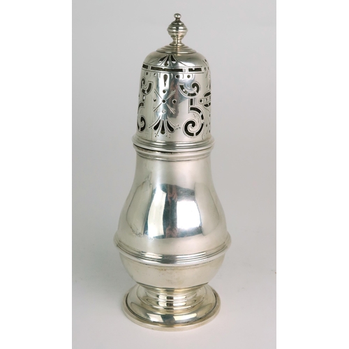 2491 - A GEORGE VI SILVER SUGAR CASTERby Wakely & Wheeler, London 1947, of baluster form, with an intri... 