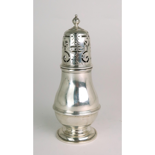 2491 - A GEORGE VI SILVER SUGAR CASTERby Wakely & Wheeler, London 1947, of baluster form, with an intri... 