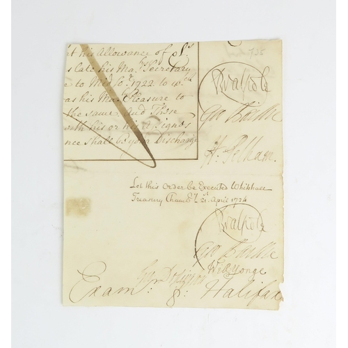 2592 - A COLLECTION OF HISTORICAL MANUSCRIPTSTo include signatures of King George II (with wax seal), Rober... 