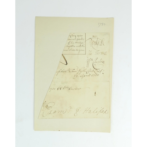 2592 - A COLLECTION OF HISTORICAL MANUSCRIPTSTo include signatures of King George II (with wax seal), Rober... 