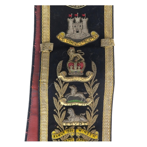 2621 - A 20th CENTURY KING'S OWN SCOTTISH BORDERERS DRUM MAJOR'S BALDRIC SASHOf black wool Melton cloth bac... 