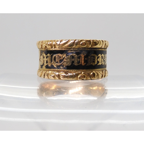 2701 - AN ENAMELLED MOURNING RINGwith full 18ct gold hallmarks for London 1831, the inscription reads, Mr W... 