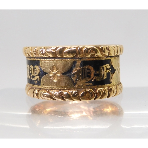 2701 - AN ENAMELLED MOURNING RINGwith full 18ct gold hallmarks for London 1831, the inscription reads, Mr W... 