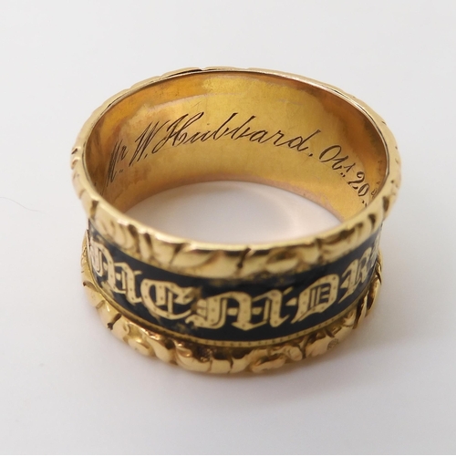 2701 - AN ENAMELLED MOURNING RINGwith full 18ct gold hallmarks for London 1831, the inscription reads, Mr W... 