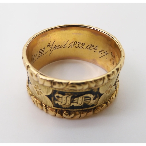 2701 - AN ENAMELLED MOURNING RINGwith full 18ct gold hallmarks for London 1831, the inscription reads, Mr W... 