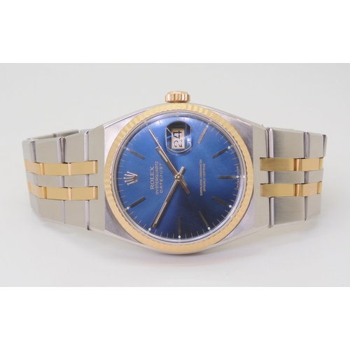 2882 - A ROLEX OYSTER QUARTZ DATEJUSTwith metallic blue dial, and two-tone body and strap. Model number 170... 