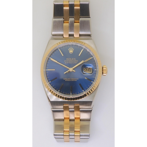 2882 - A ROLEX OYSTER QUARTZ DATEJUSTwith metallic blue dial, and two-tone body and strap. Model number 170... 