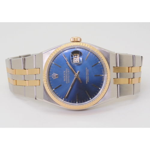 2882 - A ROLEX OYSTER QUARTZ DATEJUSTwith metallic blue dial, and two-tone body and strap. Model number 170... 