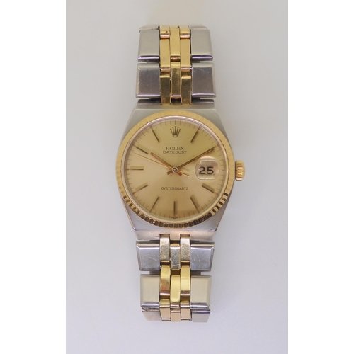 2883 - A TWO TONE ROLEX DATEJUST OYSTERQUARTZthe body in stainless steel and yellow gold with a two-tone in... 