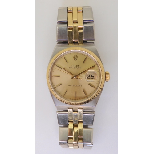 2883 - A TWO TONE ROLEX DATEJUST OYSTERQUARTZthe body in stainless steel and yellow gold with a two-tone in... 