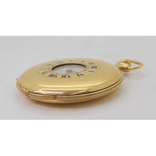 2885 - A SLIM HALF HUNTER POCKET WATCHthe case in 18ct gold, the front with black enamelled chapter ring, t... 