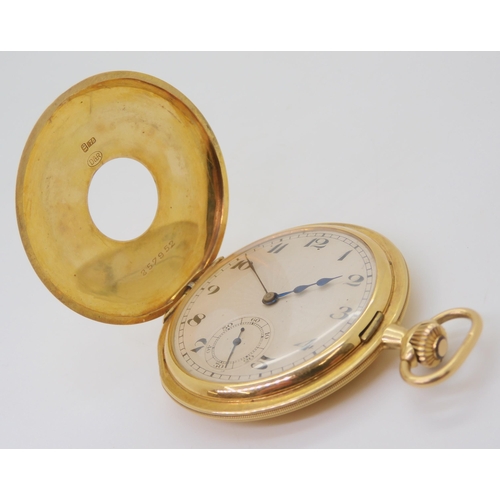 2885 - A SLIM HALF HUNTER POCKET WATCHthe case in 18ct gold, the front with black enamelled chapter ring, t... 