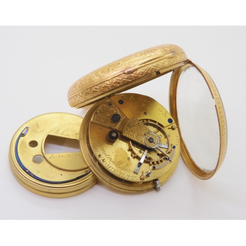 2886 - AN 18CT OPEN FACE POCKET WATCHthe back of the case with floral and geometric engraving, with London ... 