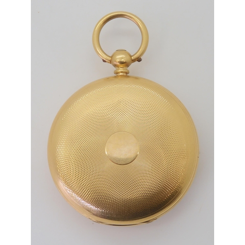 2899 - AN OPEN FACE FOB WATCHthe machine engraved case is 18ct gold, with London Hallmarks for 1865, gold c... 