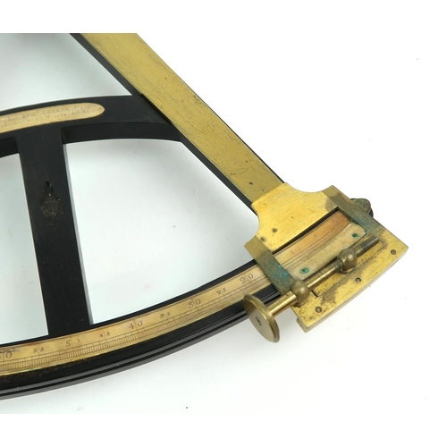 2551 - AN EBONY AND LACQUERED BRASS OCTANT BY RICHARD LEKEUX, CIRCA-1800Inset with ivory plaque reading 