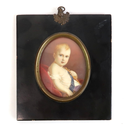 2569 - THREE EARLY-19th CENTURY PORTRAIT MINIATURESPainted on ivory, depicting respectively a red-haired ge... 