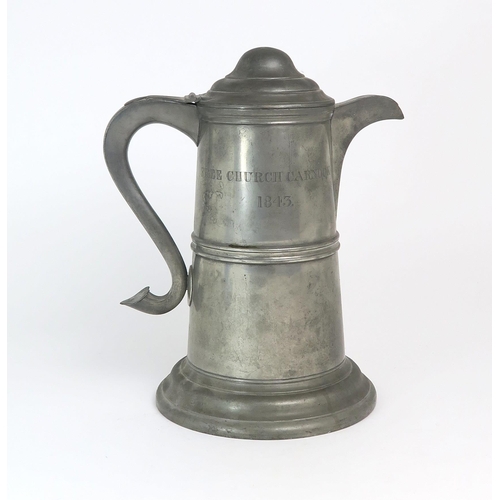 2570 - A VICTORIAN PEWTER COMMUNION SETComprised of flagon (standing approx. 30.5cm in height), two chalice... 