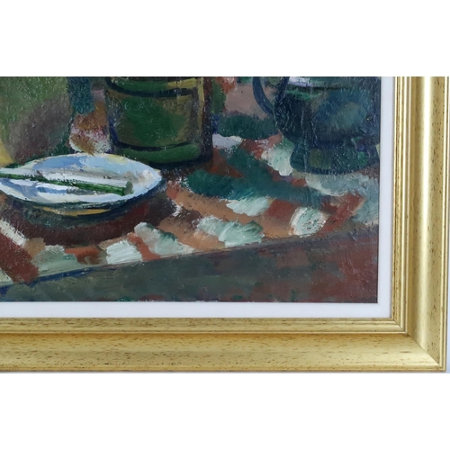 2923 - SCOTTISH SCHOOL (CONTEMPORARY)TABLETOP STILL LIFE, SUNFLOWERSOil on board, 63 x 75cm (24.75 x 29.5