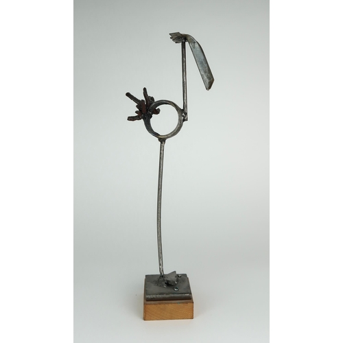 2931 - GEORGE WYLLIE MBE ARSA RGI (SCOTTISH 1921-2012)LONG LEGGED BIRDMetal, on wooden plinth, 43cm (17