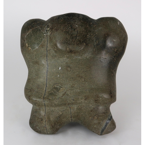 2952 - A 20TH CENTURY INUIT SOAPSTONE CARVING OF A FIGURE WITH HANDS ALOFT20.5cm high (8