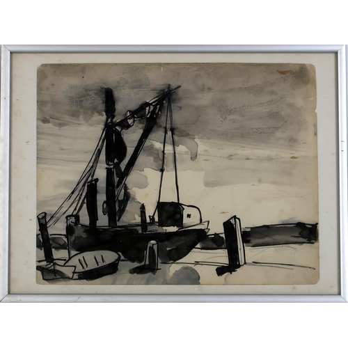 2976 - JOSEF HERMAN OBE RA (BRITISH 1911-2000)HARBOUR SCENEPencil, ink and wash 20 x 25cm (8 x 9.75