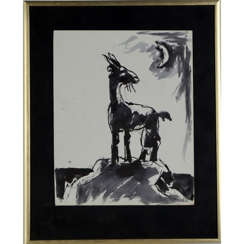 2977 - JOSEF HERMAN OBE RA (BRITISH 1911-2000)GOAT AND MOONInk and wash, 25 x 20cm (9.75 x 7.75