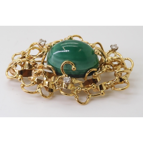 2761 - A RETRO MALACHITE AND DIAMOND BROOCHmade throughout in white and yellow metal, dimensions 5.2cm x 3.... 