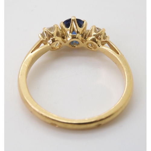 2772 - AN OLD CUT DIAMOND & SAPPHIRE RINGthe bright yellow metal mount has continental stamps to the ou... 