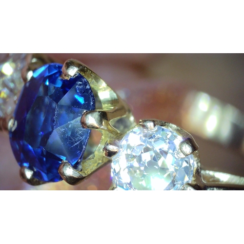 2772 - AN OLD CUT DIAMOND & SAPPHIRE RINGthe bright yellow metal mount has continental stamps to the ou... 