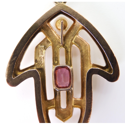 2773 - AN EDWARDIAN ROSE GOLD PENDANTset with pearl & pink tourmaline, stamped indistinctly 9ct, with t... 