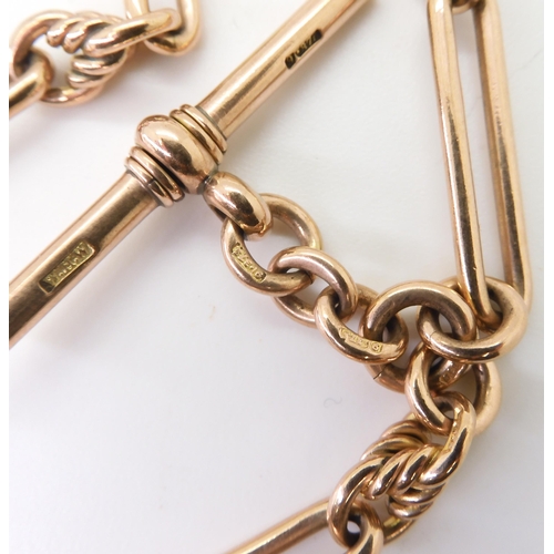 2778 - A 9CT ROSE GOLD FOB CHAINwith long and decorative knotted links, hallmarked 9 .375 to every link, 'T... 