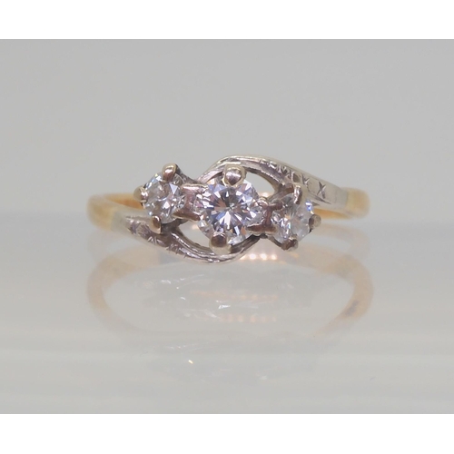 2810 - A VINTAGE THREE STONE DIAMOND RINGset with estimated approx 0.50cts of brilliant cut diamonds to the... 