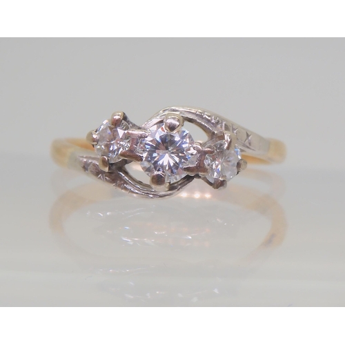 2810 - A VINTAGE THREE STONE DIAMOND RINGset with estimated approx 0.50cts of brilliant cut diamonds to the... 