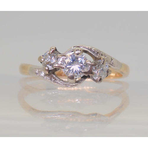 2810 - A VINTAGE THREE STONE DIAMOND RINGset with estimated approx 0.50cts of brilliant cut diamonds to the... 