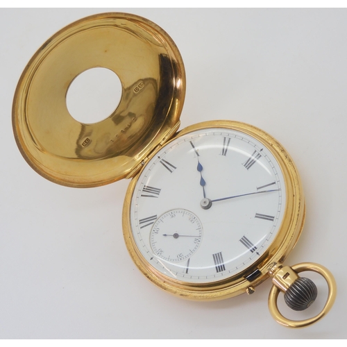 2902 - A HALF HUNTER POCKET WATCHthe case in 18ct gold with London hallmarks for 1879, the inner cover engr... 