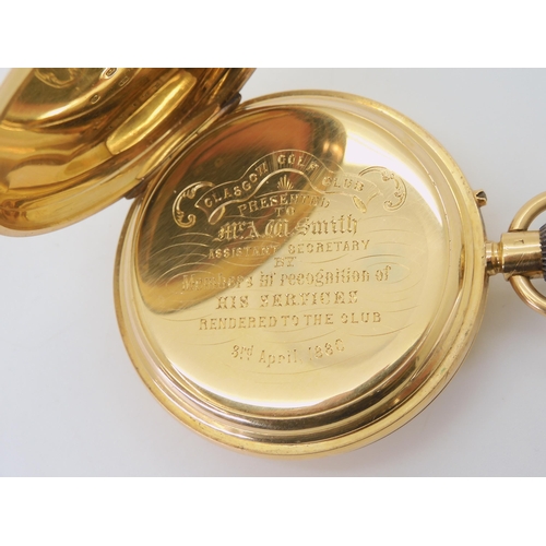 2902 - A HALF HUNTER POCKET WATCHthe case in 18ct gold with London hallmarks for 1879, the inner cover engr... 