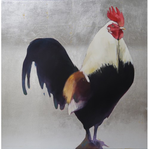 2923A - JANE BLAIR (SCOTTISH CONTEMPORARY)BLACK COCKOil and silver leaf on canvas, signed centre bottom, 83 ... 