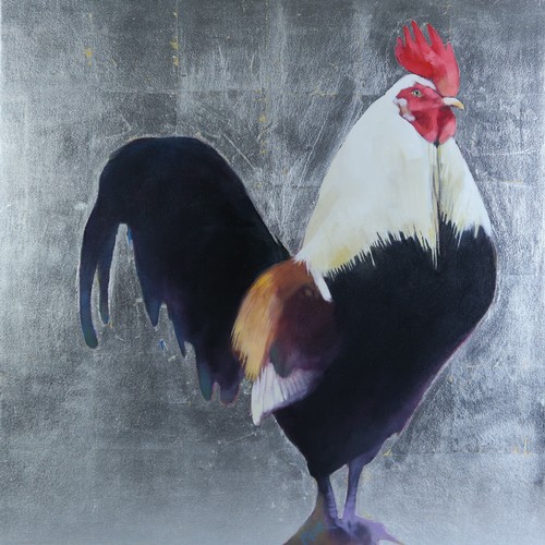 2923A - JANE BLAIR (SCOTTISH CONTEMPORARY)BLACK COCKOil and silver leaf on canvas, signed centre bottom, 83 ... 