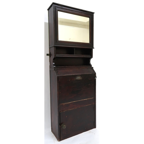 14 - A LATE VICTORIAN MAHOGANY SHIPS CABIN WASHSTAND with rectangular mirror over open shelves over ... 