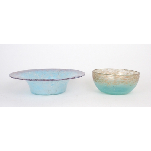 274 - A Monart 1930's glass bowl of circular flared form, in mottled pale blue with a lilac and silve... 