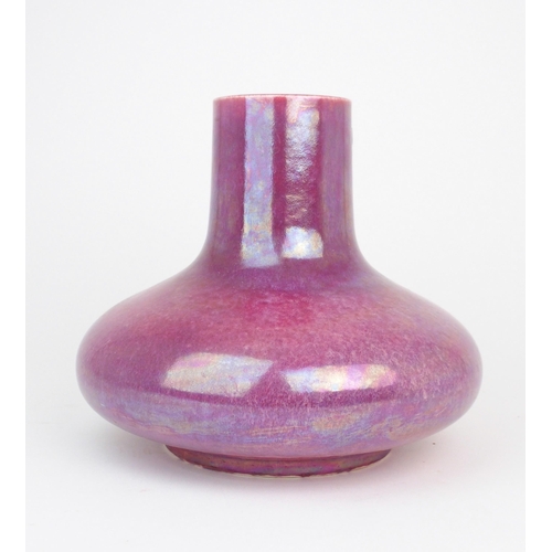 301 - A Ruskin squat baluster form vase in a pink lustre glaze, possibly Hares Fur Souffle Lustre, st... 